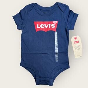 Levis Logo Bodysuit | Baby Boy 12M | Blue Short Sleeve Snap Kidcore Outfit